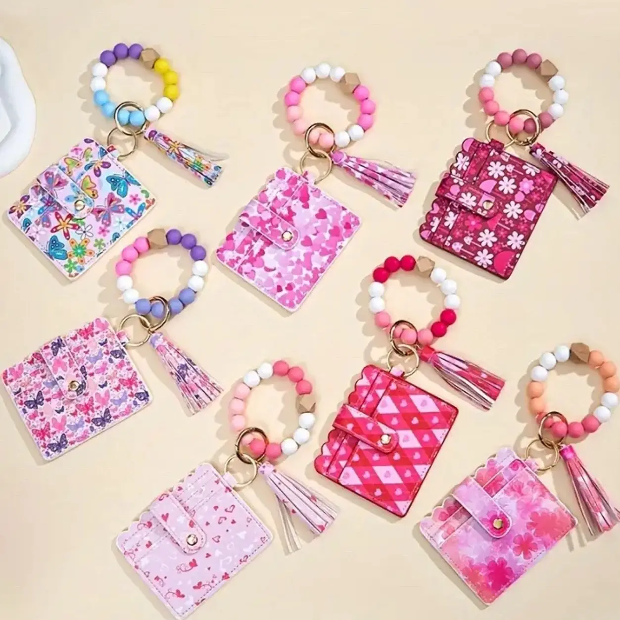 Beaded wristlet wallet ID cards holder – Butterfly