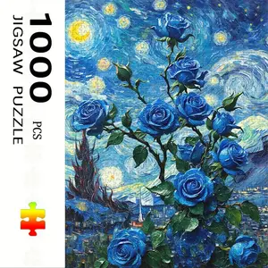 1000 Piece Blue Rose Puzzle, Large Adult Family Interactive Toy, DIY Home Decor Brain Challenge, Holiday Scene, Perfect Gift