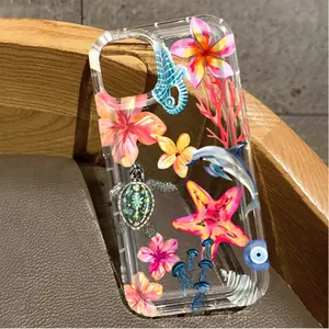 1pc Starfish Dolphin Coral Jellyfish UV Printed Leather Pattern Phone Case, suitable for iPhone 17-11 Pro Pro Max Plus, trendy gift for all occasions