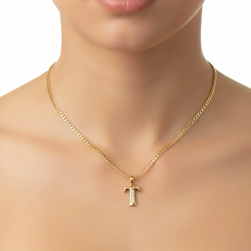 Yoan Jewerly cadena #196 2mm y pendiente inicial #808 Gold plated