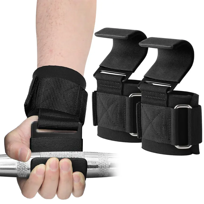 Weight-Lifting Hooks, 1 Pair 5mm Thick Wrist Padding, Weight Lifting Grips for Powerlifting, Shrugs & Rows, Gym Lifting Straps with Pull-Up Hooks, Gym Accessories, Fitness Accessories, Workout Accessories