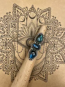 Hanna-Blue/Green Labradorite Triple Gemstone Ring