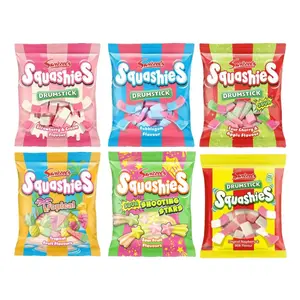 Squashies Drumstick Candy - Strawberry, Sour Cherry and Apple, Bubblegum,  Rhubarb and Custard ,Original Raspberry and Milk Flavor Candies 120g Each