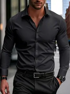 Men's Business Long Sleeve Button Up Shirt, Slim Fit Casual Wear, Spring & Fall Office Attire, Perfect for Parties and Daily Use