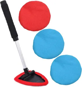 Windshield Cleaner, Car Windshield Cleaning Tool, Car Window Cleaner Tool, Inside Extendable Handle Window Glass Wiper Kit Comes with 4 Washable and Reusable Microfiber Pads 2 Wet and 2 Dry Use