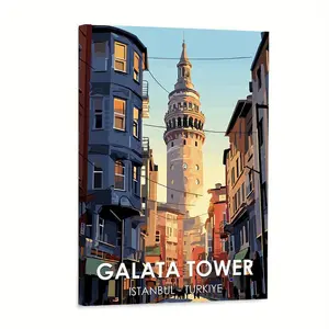2D Flat, 2D Flat, 1pc Framed Canvas Print [2D Flat] Galata Tower Istanbul Turkey Decorative Wall Art Print Size 12X18Inch Perfect Decoration Gift for Living Room Bedroom Indoor Outdoor	