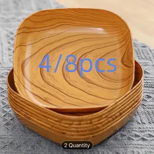 4/8pcs Creative Imitation Wood Plastic Snack Plate Vinegar Dish Restaurant Sushi Breakfast Dried Fruit Snack Tray Bone Spitting Dish, Durable and reusable, no charging and no battery required