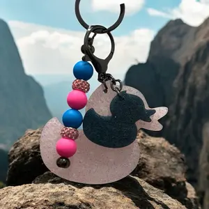 Duckin’ Cute Jeep Keychain Pink Glitter Resin with Beaded Accent Keychain for Stylish Accessories