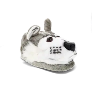 Gray Wolf Slippers - Ultra-Soft Plush Animal Slippers with Realistic Design & Non-Slip Sole for Ultimate Comfort & Adventure