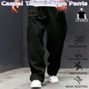 Men's cargo track pants, multi-functional casual bottoms with large pockets, made of lightweight and soft fabric, suitable for daily wear in all seasons, loose stretch fit, plus size.