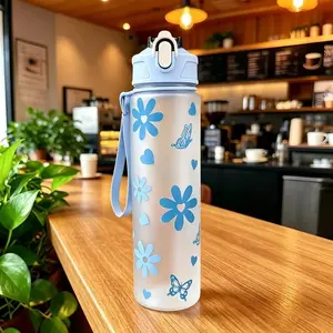 800ml Sports Water Bottle with Time Marker Leak Resistant Flip Lid Reusable Drinking Bottle Portable Water Jug for Gym Travel Office School Outdoor