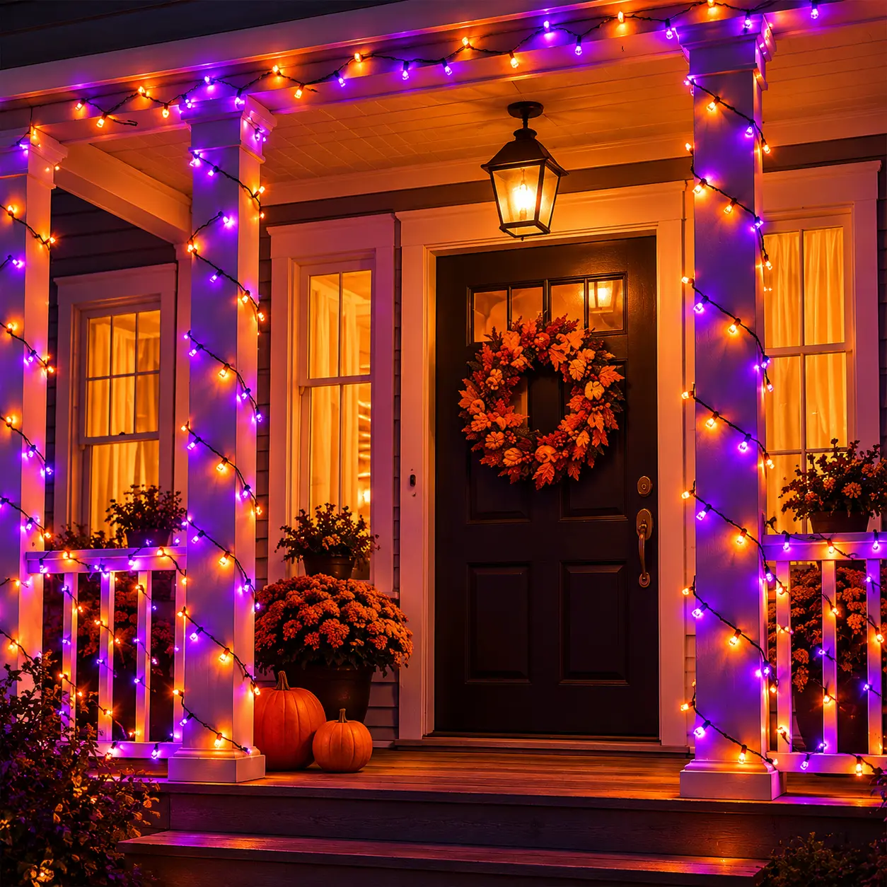 Halloween LED String Lights - 99ft 300-LED, 8 Modes with Timer, Waterproof Orange-Purple, Outdoor Halloween Decor for Porch Yard, Universal USB Mobile Light Accessory