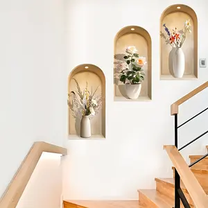 3-piece set, self-adhesive Decorative wall stickers with plant patterns, home decoration for bedroom entrance, living room entrance, removable wall stickers, wall decoration stickers, Flowers, Household Decoration Supplies, Flower Design