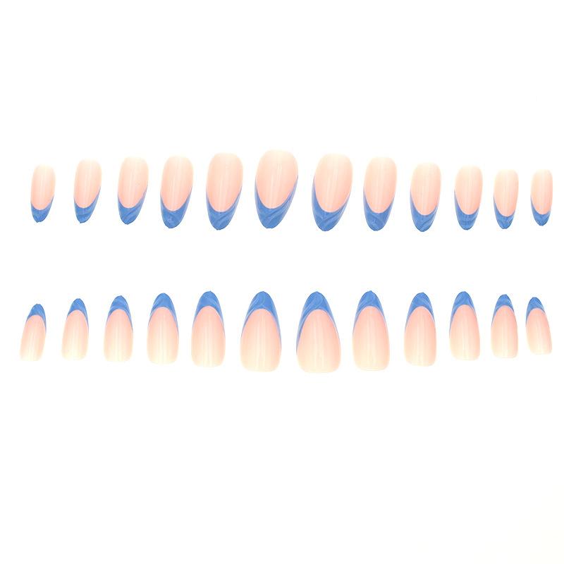New Cross-Border Hot-Selling Fresh Style Nail Tips 3D Blue French Fish Tail Long Almond Wearable Nails Wholesale
