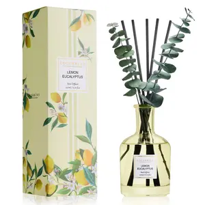 COCORRÍNA Lemon Eucalyptus Reed Diffuser – 6.76 oz Essential Oil with 8 Reeds & Real Eucalyptus Sticks, Home Fragrance for Bedroom or Bathroom Décor