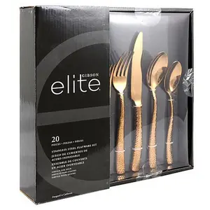 Gibson Elite Stonehenge 20-piece Flatware Set in Rose Gold