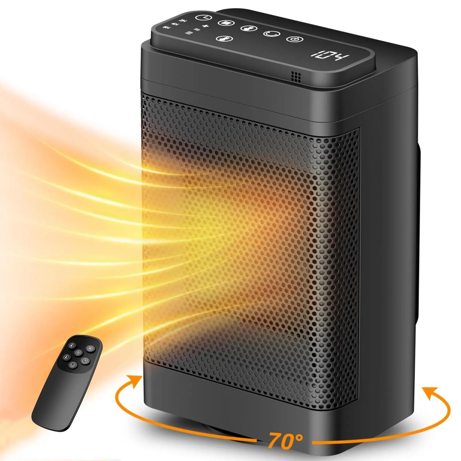 PTC ceramic electric heater, an indoor heating device with a thermostat, maximum temperature 104 ° F, 1500-watt portable, equipped with a remote control, suitable for safe use in bedrooms and offices, 70 °   swing, 12-hour timer, Valentine's Day gift