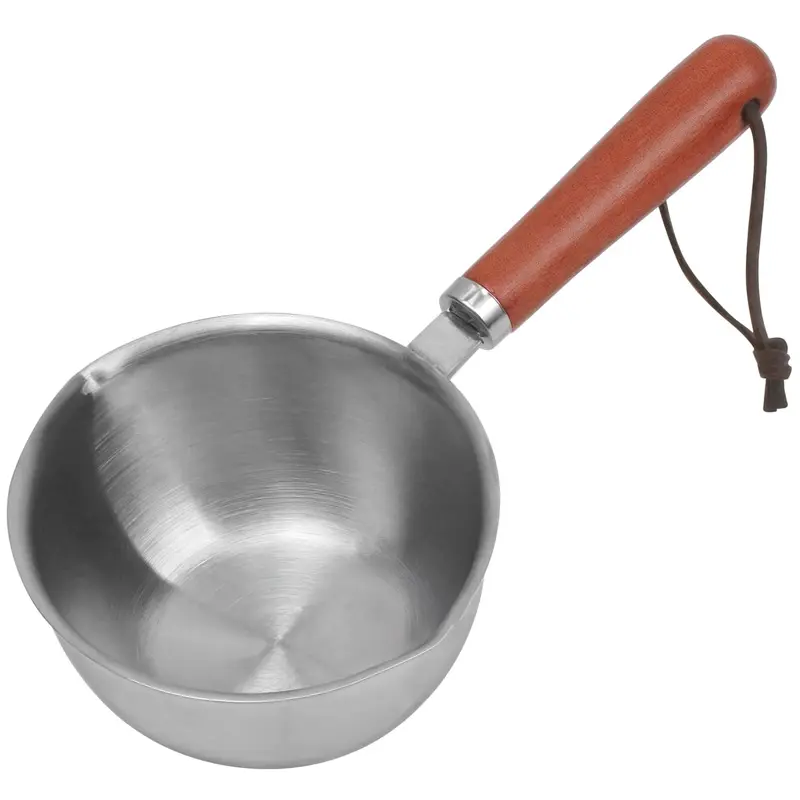 Stainless Steel Oil Pouring Pot with Wooden Handle, Mini Wok Oil Heating Pan, Small Butter Melting Pot, Hot Oil Skillet for Spicy Cooking Salad Dressing