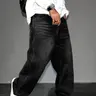 American High Street Vintage Loose Fit Jeans for Men, Classic Plain Style, All Season Straight Leg Denim Jeans, Fashionable and Versatile, Menswear