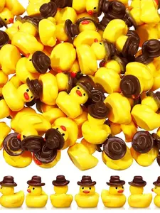 30pcs Mini Resin Cowboy Duck Figurines, Cartoon Little Yellow Duck Decorative Accessories With Cowboy Hat, Suitable For DIY Garden Landscape, Aquarium Decorations, Party Decorations, Home Rsin Statue Ornaments