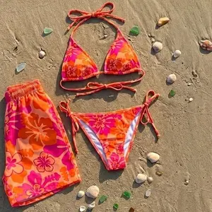 KEEGAN CONVERT Matching Couple Swimsuits Tropical Floral Honeymoon Beach Outfits Romantic Anniversary Gift for Couple Hawaii Style Bikini and Shorts Set - Womenswear, Clothes