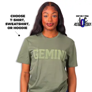Military Green Zodiac Puff Print Top Unisex, Choose T-Shirt, Sweatshirt or Hoodie, Astrology Apparel, Limited Edition