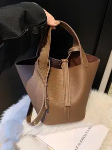 Women's Simple Solid Color Bucket Shoulder Bag, Fashion Vintage Elegant Trendy Crossbody Messenger Bag, Perfect Gift for Friends, Shopping, Dating, Work