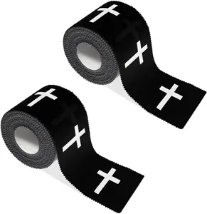 2Pcs Christian Cross Tape Athletic Tape Sports Wrap Cotton Zinc Oxide 2in x 23ft Jesus Wrist Wrap for Soccer Football Baseball Gymnastics Boxing Christian Church Gifts