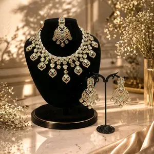 Kundan Pendant Set with Earrings Necklace and Tikka in Antique Gold Elegant Jewelry Collection for Special Occasions