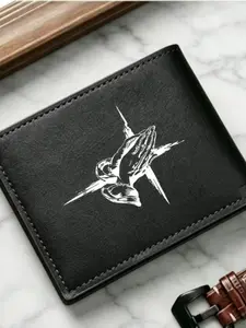 Praying Hand Wallet, Spiritual Design, Men's Black Leather Bifold Wallet with Praying Hands Cross Print, Card Holder, Durable Faux Leather Purse, Spacious Compartments, Durable Fashion Wallet, Perfect for Believers & Daily Use