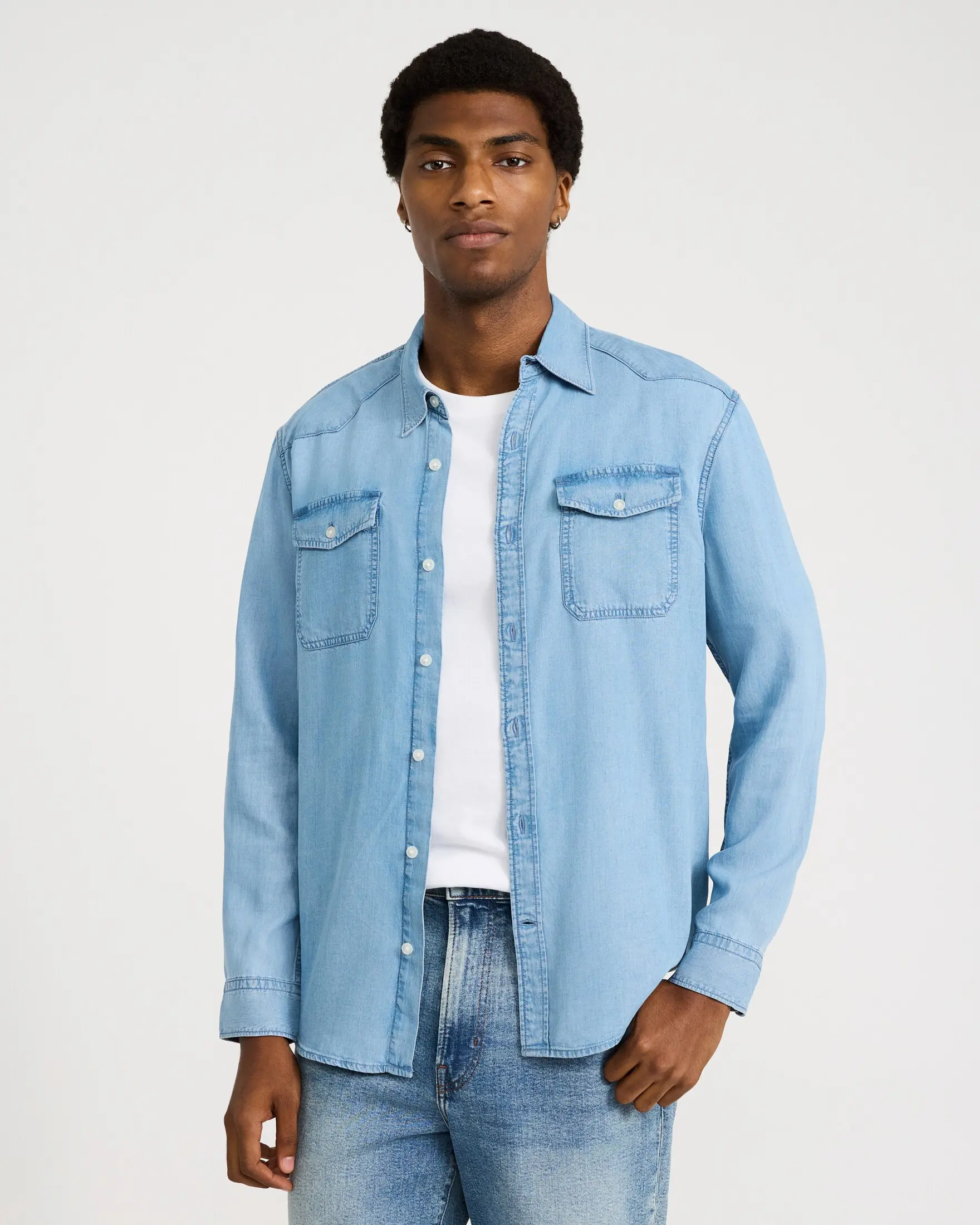 Express Double Button Pocket Long Sleeve Denim Soft Shirt