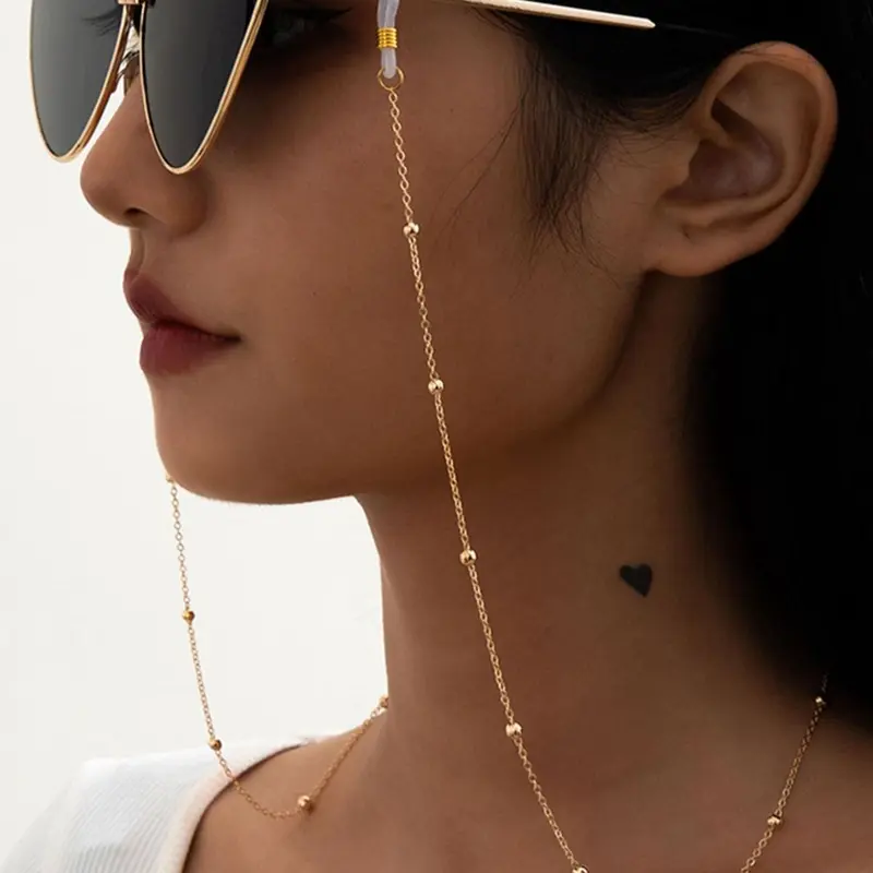 Minimalist Temperament Ball Decor Beaded Metal Glasses Chain With Lanyard, Glasses Lanyard, Anti-slip Glasses Mask Hanging Chain, Fashion Eyewear Accessories for Women & Girls, Eyeglass Holders Around Neck
