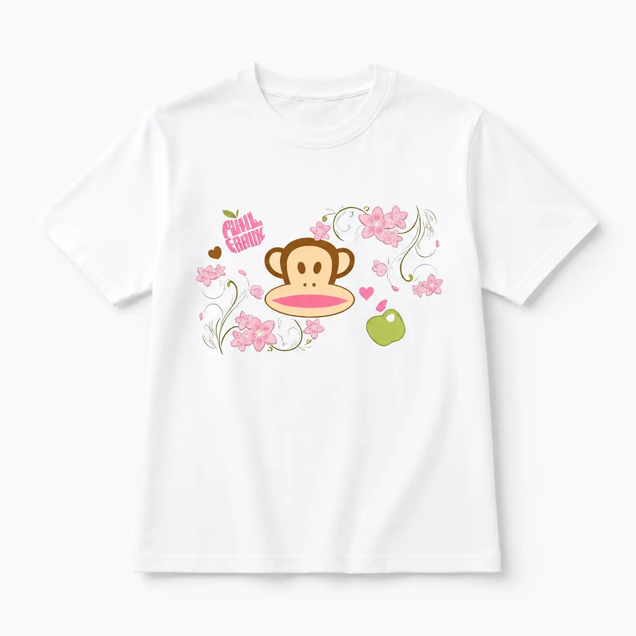 Paul Frank Julius Monkey Cherry Blossom Baby Tee Women Y2k Vintage Streetwear Graphic Printed Fitted Casual Short Sleeve Top