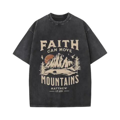 Women's Vintage Acid Wash Oversized 'FAITH' Graphic Loose Crewneck Short-Sleeve Soft Cotton Tee - Durable Stitching, Long-Wear Fabric, Simple Style, Everyday Wear, Matching-Friendly, 1-Piece, Cold-Washable, Foldable, Hang Dry, Harajuku-Ready Casual Top