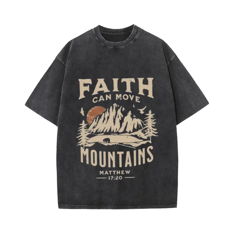 Women's Vintage Acid Wash Oversized 'FAITH' Graphic Loose Crewneck Short-Sleeve Soft Cotton Tee - Durable Stitching, Long-Wear Fabric, Simple Style, Everyday Wear, Matching-Friendly, 1-Piece, Cold-Washable, Foldable, Hang Dry, Harajuku-Ready Casual Top