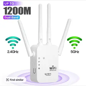 Dual Band WiFi Signal Booster Repeater 2.4GHz & 5GHz 1200Mbps Range Extender for Enhanced Internet Connectivity