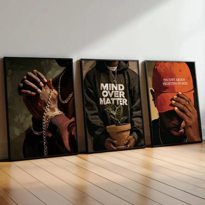 3 Set of Motivational Wall Art, Modern Black Man Art, Motivational Wall Art , Product without frame