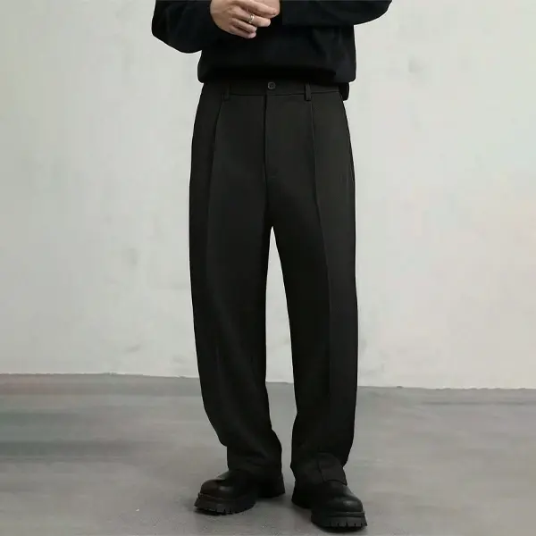 Men's Plain All-Seasons Draped Straight-Leg Dress Trouser - Retro Korean Menswear Pants for Autumn Business, Casual Wear, Office To Cafe In One