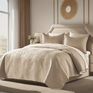 3pcs Quilt Set Bedspreads - Soft Bed Quilt Lightweight Microfiber Bedspread- Modern Style Coin Pattern Coverlet All Season - 3pcs (1 Quilt, 2 Pillow Shams)