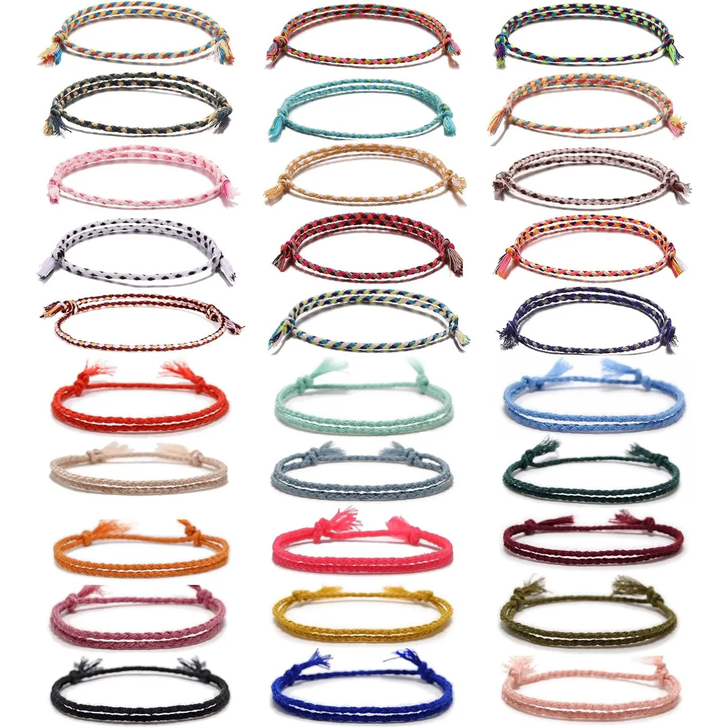 Unisex Handmade Cotton Thread Friendship Bracelets - Premium Woven, Adjustable Colorful String Wrist/Ankle Cord, Braided, Party Favors, Classic Symbol, Perfect Gift