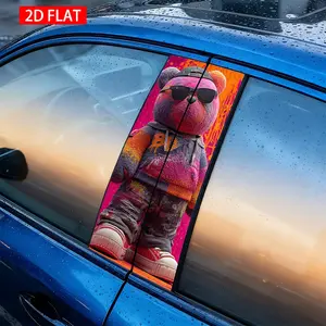 2 Sets Cool Graffiti Style Teddy Bear Car B Pillar Stickers, PVC Self-Adhesive Waterproof Scratch-Resistant Exterior Decor, Car B Pillar Decoration
