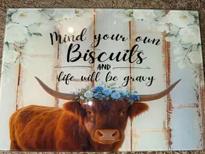 Highland Cow Glass Cutting Board - J&A Farm Inspired Unique Design for Kitchen Chopping & Serving - Durable & Easy to Clean - Rustic Aesthetic Appeal
