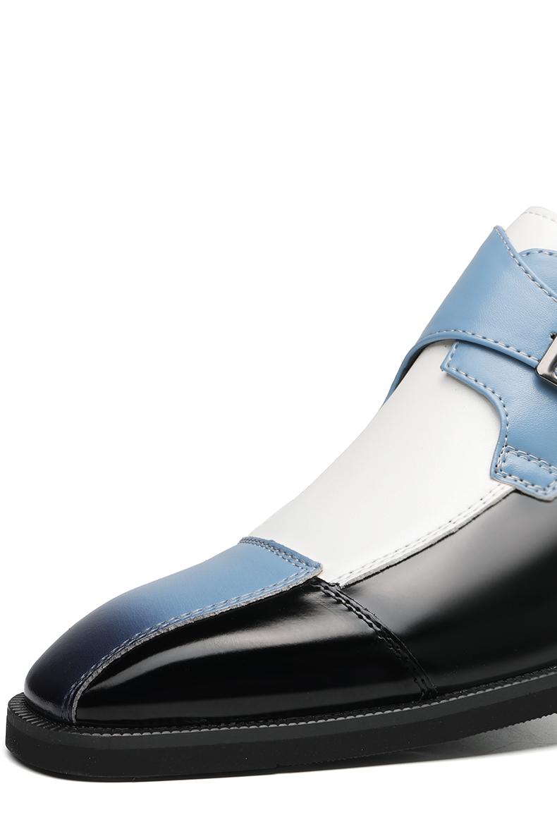 Men's Multi-Color Monk Strap Dress Shoes, Black Blue White Formal Leather Shoes13809