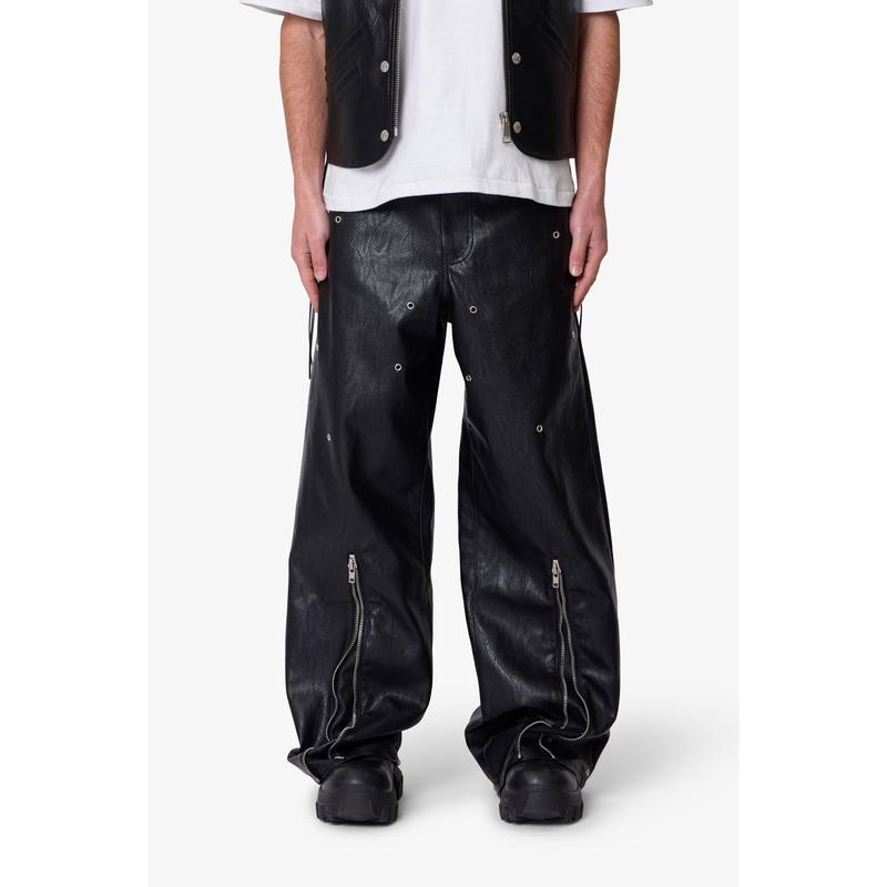 mnml Leather Rave Zip Pants - Black