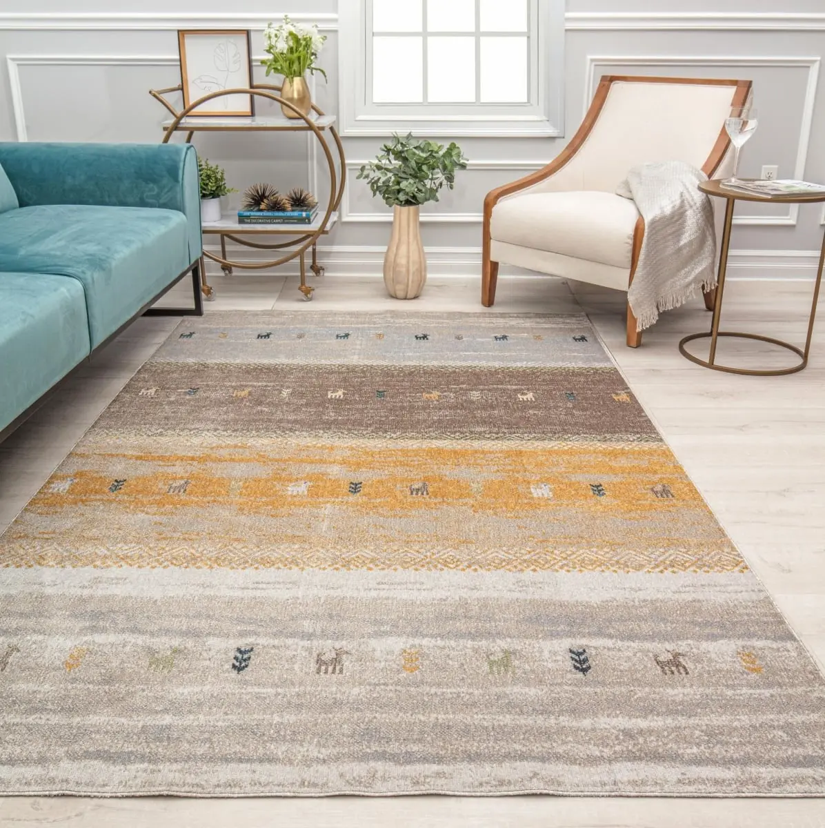 Rugs America 212 MAIN Jaelyn JD60B Citrus Burst Tribal Bohemian Style Decorative Indoor Rectangular Soft Home Decor Area Rug RA31703 - 5ft3in x 7ft, Brown, Gold, Gradient, Durable, Playful Detailing, Bohemian Style Rugs, Decorative Area Rug