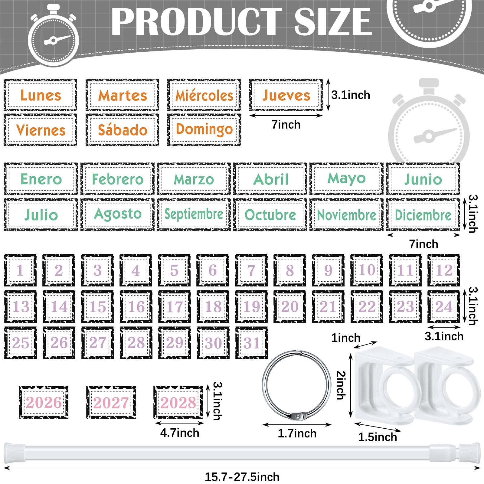 Spanish Classroom Flip Calendar Back to School Reusable Classroom Calendar Calendario Espanol First Day of School Bulletin Board White Board Classroom Decor Teacher Hack Organization Kit Include Rod and 54 Date Cards for Preschool kindergarten Primary