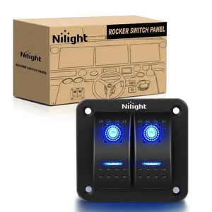 Nilight 2-Gang Aluminum 5-Pin ON/Off Rocker Switch Panel, Blue Electrical Switch Accessory with Installation Compatibility, Switchboard Component for Home Improvement Lighting & LED Lights Setup