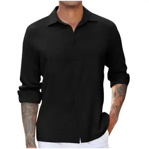 Men’s Casual Bubble-Crease Shirt – Textured Wrinkle Style, Turn-Down Collar, Lightweight Breathable Button-Up for Everyday Casual Wear