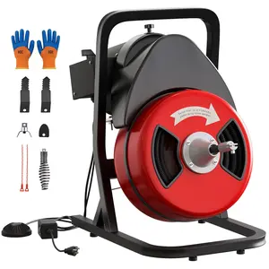 GARVEE Electric Drain Cleaner Machine, 50FT/75FT x 1/2" Steel Core Cable Pipe Cleaning Snake, 250W/370W Portable Sewer Auger with Air-Activated Foot Switch & Cutter Attachments for Home Commercial Drain Cleaning