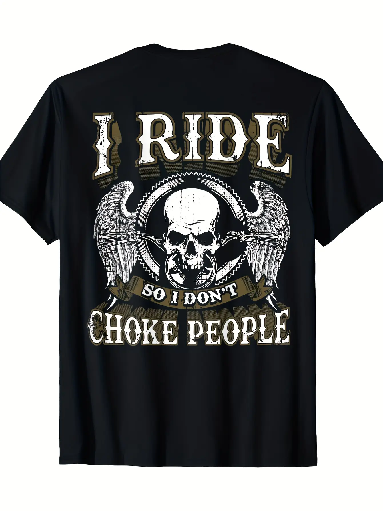 Men's Vintage Motorcycle Rider Graphic T-Shirt -  Cotton Biker Tee with "I Ride So I Don't Suffocate" Slogan & Skull/Chopper Design - Soft Breathable Crew Neck Casual Shirt for Motorcycle Enthusiasts (Machine Washable) - Ideal Biker Gift